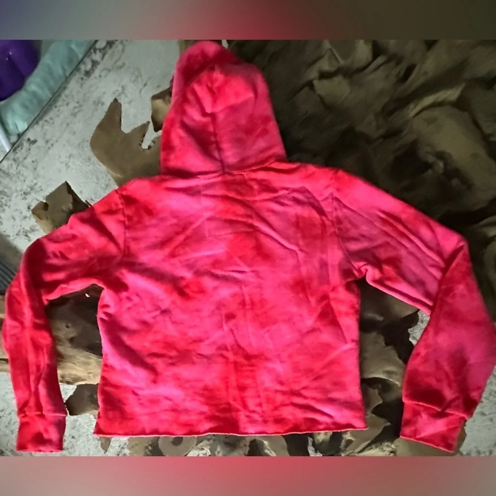 AVIATOR NATION NWT CROP PULLOVER HOODIE SWEATSHIRT in Tie Dye Crystal Red— M